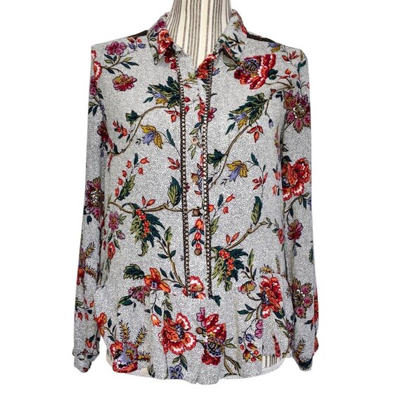 Anthropologie Maeve Janie Peplum Peasant Top Womens 6 Long Sleeve Crochet - Picture 2 of 12